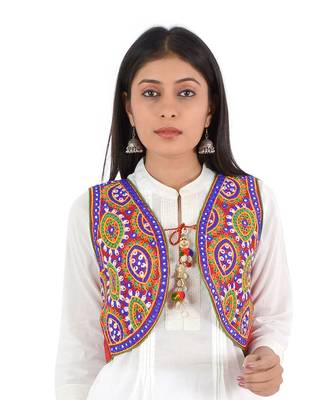 Women's Cotton Blend Kutchi Embroidered Sleeveless Short Ethnic Jacket/Koti 1