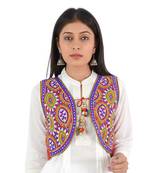 Women's Cotton Blend Kutchi Embroidered Sleeveless Short Ethnic Jacket/Koti
