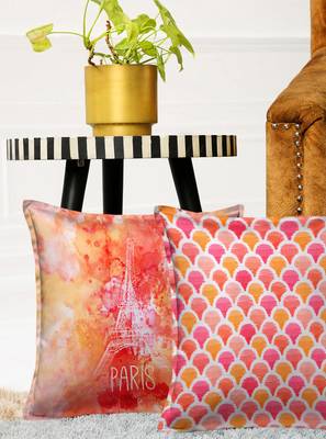 HOUZZCODE Pink Set of 2 Ethnic Motifs Square Cushion Covers 1