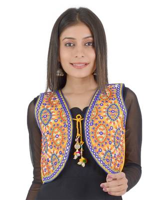 Women's Cotton Blend Kutchi Embroidered Sleeveless Short Ethnic Jacket/Koti 1