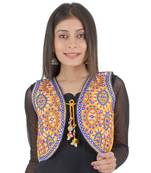 Women's Cotton Blend Kutchi Embroidered Sleeveless Short Ethnic Jacket/Koti
