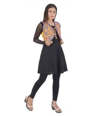 Women's Cotton Blend Kutchi Embroidered Sleeveless Short Ethnic Jacket/Koti 4