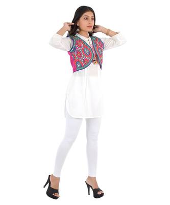 Women's Cotton Blend Kutchi Embroidered Sleeveless Short Ethnic Jacket/Koti 4