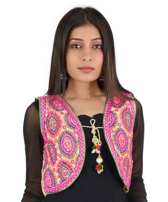 Women's Cotton Blend Kutchi Embroidered Sleeveless Short Ethnic Jacket/Koti 1