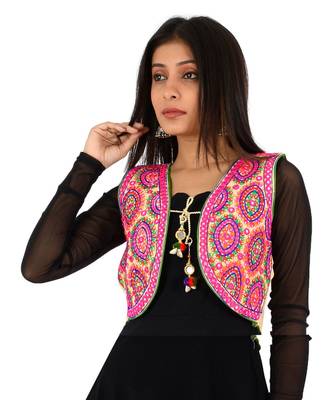 Women's Cotton Blend Kutchi Embroidered Sleeveless Short Ethnic Jacket/Koti 3
