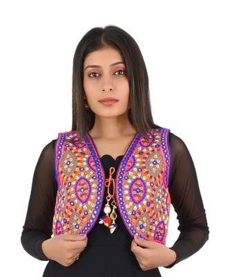Women's Cotton Blend Kutchi Embroidered Sleeveless Short Ethnic Jacket/Koti 1