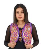 Women's Cotton Blend Kutchi Embroidered Sleeveless Short Ethnic Jacket/Koti