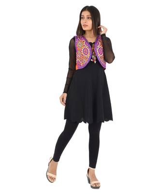Women's Cotton Blend Kutchi Embroidered Sleeveless Short Ethnic Jacket/Koti 4