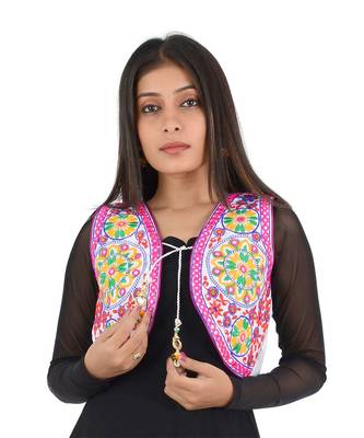 Women's Cotton Blend Kutchi Embroidered Sleeveless Short Ethnic Jacket/Koti 1