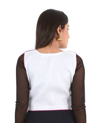 Women's Cotton Blend Kutchi Embroidered Sleeveless Short Ethnic Jacket/Koti 2