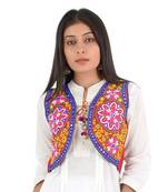 Women's Cotton Blend Kutchi Embroidered Sleeveless Short Ethnic Jacket/Koti