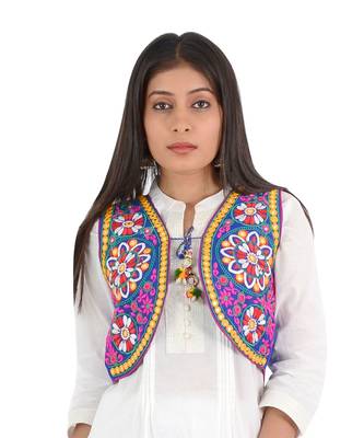 Women's Cotton Blend Kutchi Embroidered Sleeveless Short Ethnic Jacket/Koti 1