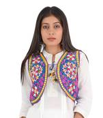 Women's Cotton Blend Kutchi Embroidered Sleeveless Short Ethnic Jacket/Koti