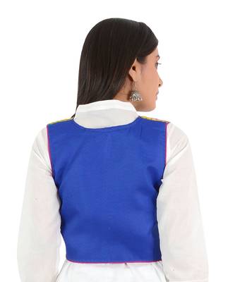 Women's Cotton Blend Kutchi Embroidered Sleeveless Short Ethnic Jacket/Koti 2