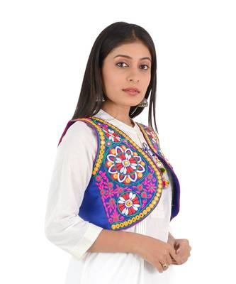 Women's Cotton Blend Kutchi Embroidered Sleeveless Short Ethnic Jacket/Koti 3