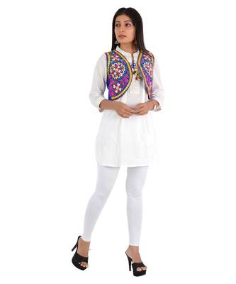 Women's Cotton Blend Kutchi Embroidered Sleeveless Short Ethnic Jacket/Koti 4