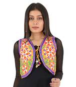 Women's Cotton Blend Kutchi Embroidered Sleeveless Short Ethnic Jacket/Koti