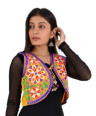 Women's Cotton Blend Kutchi Embroidered Sleeveless Short Ethnic Jacket/Koti 3