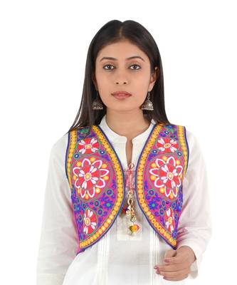 Women's Cotton Blend Kutchi Embroidered Sleeveless Short Ethnic Jacket/Koti 1