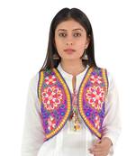 Women's Cotton Blend Kutchi Embroidered Sleeveless Short Ethnic Jacket/Koti
