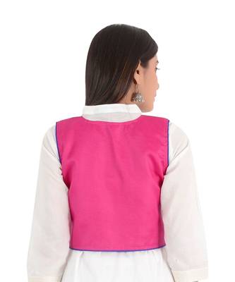 Women's Cotton Blend Kutchi Embroidered Sleeveless Short Ethnic Jacket/Koti 2