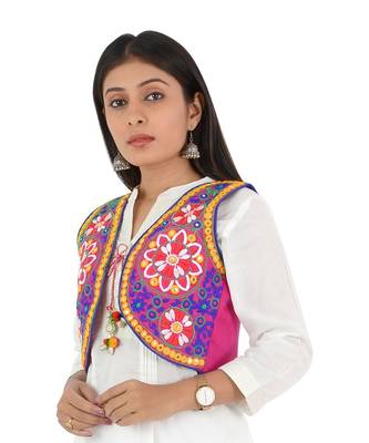 Women's Cotton Blend Kutchi Embroidered Sleeveless Short Ethnic Jacket/Koti 3