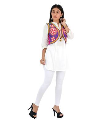 Women's Cotton Blend Kutchi Embroidered Sleeveless Short Ethnic Jacket/Koti 4