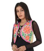 Women's Cotton Blend Kutchi Embroidered Sleeveless Short Ethnic Jacket/Koti