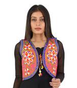 Women's Cotton Blend Kutchi Embroidered Sleeveless Short Ethnic Jacket/Koti