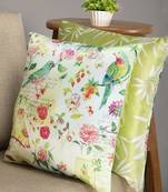 HOUZZCODE Green & Off-White Set of 2 Floral Square Cushion Covers