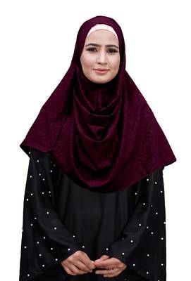 Maroon Color Embossed Chiffon Square Scarf Hijab For Women 3