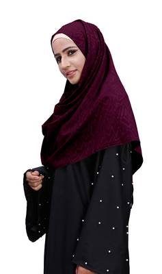 Maroon Color Embossed Chiffon Square Scarf Hijab For Women 4