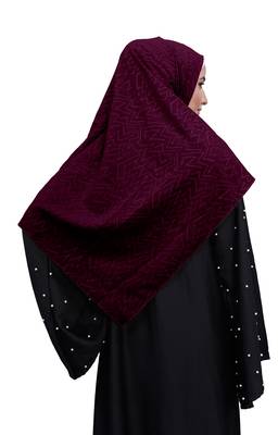 Maroon Color Embossed Chiffon Square Scarf Hijab For Women 5