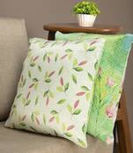 HOUZZCODE Green & Off-White Set of 2 Floral Square Cushion Covers