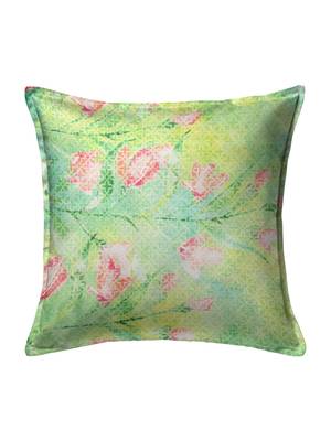 HOUZZCODE Green & Off-White Set of 2 Floral Square Cushion Covers 3