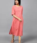 peach printed cotton straight kurti