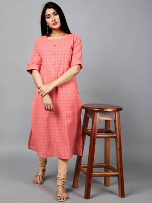 peach printed cotton straight kurti 2