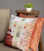 HOUZZCODE Beige & Rust Orange Set of 2 Ethnic Motifs Square Cushion Covers