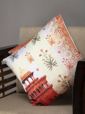 HOUZZCODE Beige & Rust Orange Set of 2 Ethnic Motifs Square Cushion Covers 2