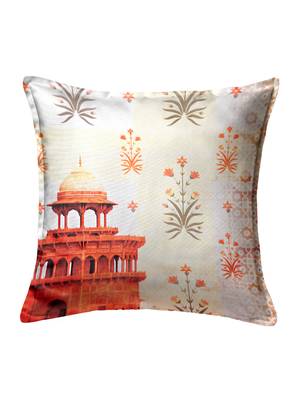 HOUZZCODE Beige & Rust Orange Set of 2 Ethnic Motifs Square Cushion Covers 3
