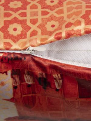 HOUZZCODE Beige & Rust Orange Set of 2 Ethnic Motifs Square Cushion Covers 5