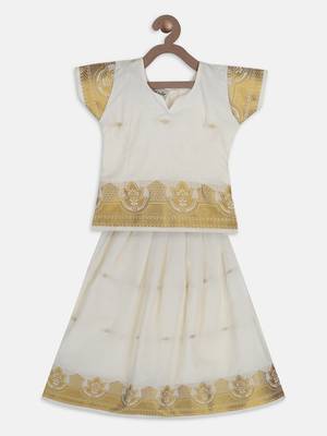 white woven art silk pattu pavadai set 1