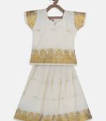 White South Indian Pattu Pavadai Set For Girls