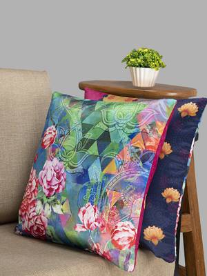 HOUZZCODE Multicoloured Set of Single Floral Square Cushion Covers 1