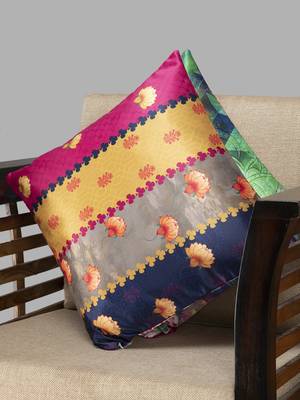 HOUZZCODE Multicoloured Set of Single Floral Square Cushion Covers 2