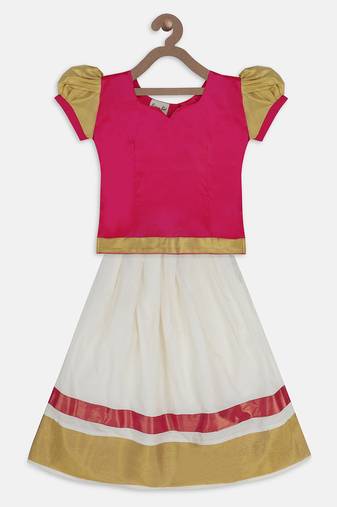 Pink South Indian Pattu Pavadai Sets For Girls