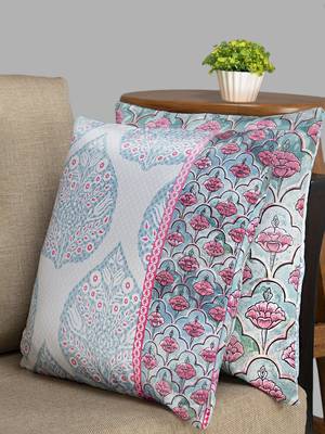 HOUZZCODE Blue Set Of 2 Ethnic Motifs Square Cushion Covers 1