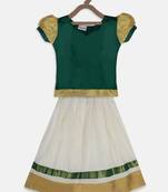 Green South Indian Pattu Pavadai Set For Girls