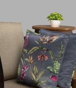 HOUZZCODE Grey & Green Set of Single Floral Square Cushion Covers