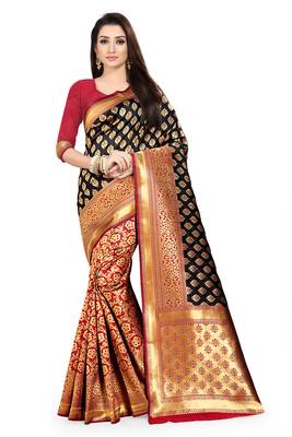 Black woven silk saree with blouse 1